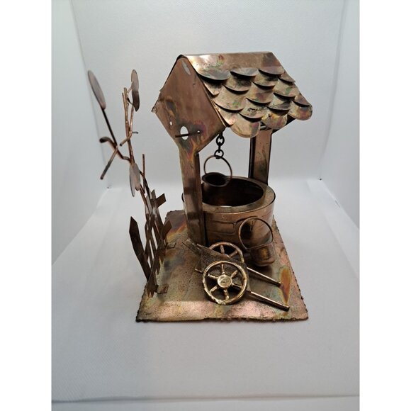 Copper Tin 3D Sculpture Music Box Wishing Well Buckets Wheelbarrow Hong Kong VTG - Picture 2 of 9
